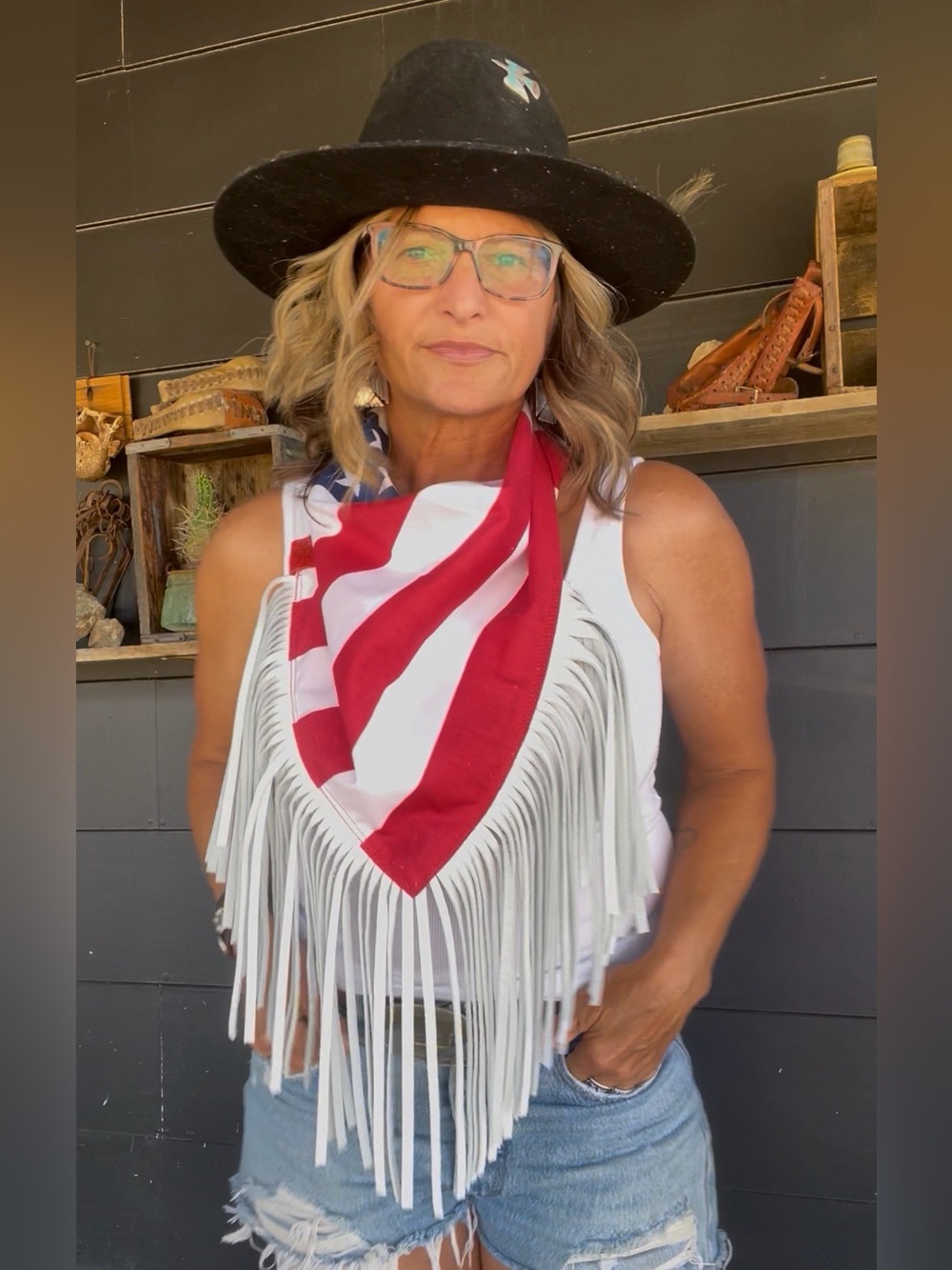 1776-2026 Wild American July 4th Leather Fringe Collar  by Dirty Mojave Leather